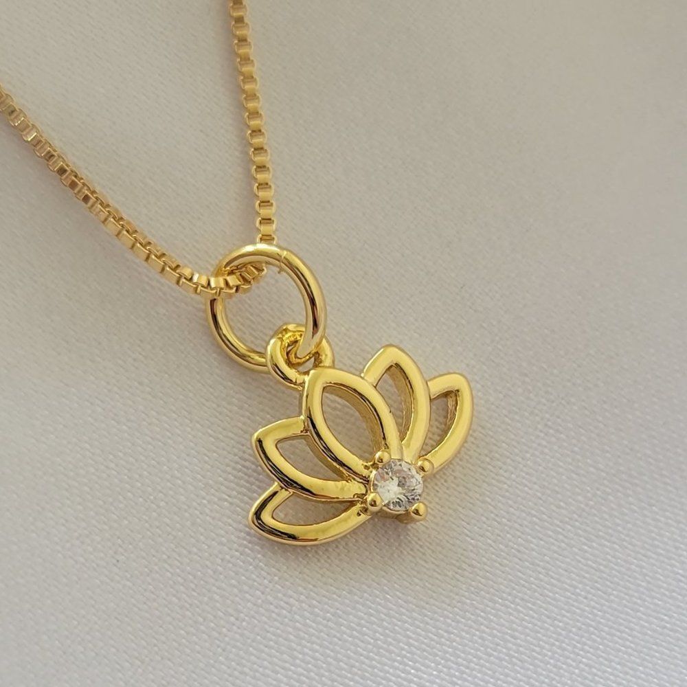 Gold Filled Tiny Lotus Charm Necklace